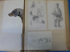 An album of late 19th/early 20th century pencil drawings including East Greenwich, Normandy,