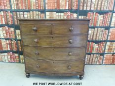 A 19thC bow-front chest of two over three drawers (W114 x D54 x H115cm)