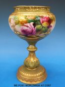 A Royal Worcester pedestal pot pourri decorated with roses, signed Lewis (24.