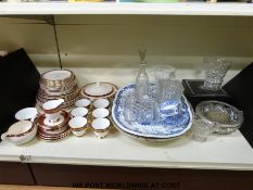 A large 19thC blue and white transfer printed large meat plate, dinnerware, Edinburgh crystal,