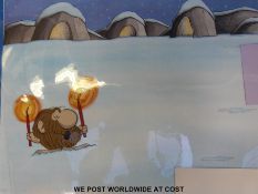 Two film cels by Johnny Hart including drawings and backgrounds from the BC comic