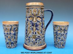 A Doulton Lambeth lemonade set, marks to base of jug include EAS,