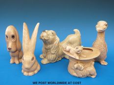 Five Sylvac animal related items including a rare duck and cat and dog cache pot