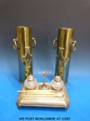 A pair of trench art brass vases,