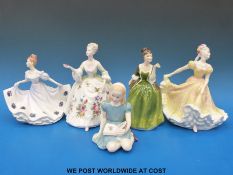Five Royal Doulton ladies including Alice Reading a Book, Ninette, Fleur,