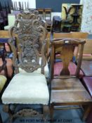 Four chairs including two 19thC heavily carved examples