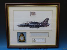 A framed limited edition photograph of XX321 Hawk RAF Valley No 208 Squadron aircraft with