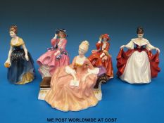 Five Royal Doulton figurines to include Reverie, Sara,