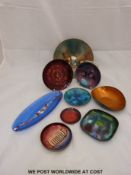 Eight Mary Raymond Sydney Art glass bowls and pin dishes together with a Murano millefiori dish