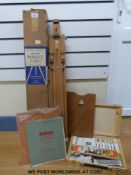 A boxed Winsor & Newton easel together with a printer's box and contents
