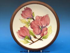 A Moorcroft charger in Magnolia pattern on a cream ground,