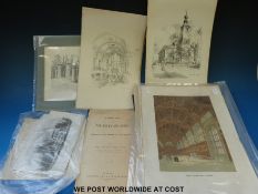 A collection of 19thC etchings including architectural