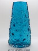 Geoffrey Baxter for Whitefriars kingfisher blue textured bark Volcano vase,