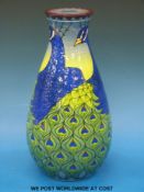 A Sally Tuffin for Dennis China works peacock vase (31cm tall)