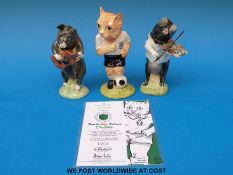 Two Beswick Pig Prom figures together with Footballing Felines 'Dribble' and certificate