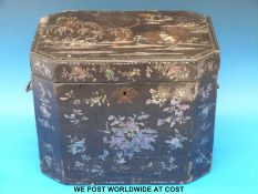 A Chinese style box with mother of pearl inlay and lined interior (28cm tall)