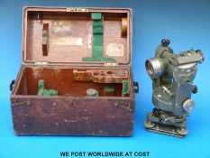 A cased E R Watts & Son theodolite