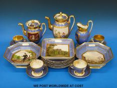 A collection of continental Paris Porcelain dinner and tea ware with hand-painted scenes to each