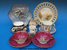 A Copeland ribbon plate decorated with scene of Florence, a Japanese enamelled jug,