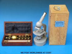 A boxed Sikes's Hygrometer and a student microscope