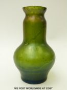 Kralik Pampas iridescent glass vase with bulbous body and pinched neck (14cm tall)