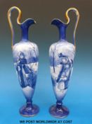 Royal Doulton pair of Blue Children or flow blue ewers (height 13 inches)