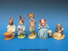 Five (BP3b) Beswick Beatrix Potter figures: Diggory Diggory Delvet, Foxy Whiskered Gentleman,