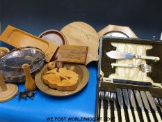 A collection of treen, WMF plated ware,