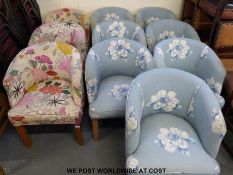 Ten upholstered and florally decorated tub chairs