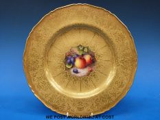 A Royal Worcester hand painted fruit gilded cabinet plate,