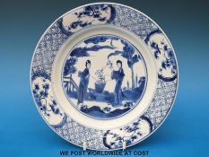 A Chinese Kangxi period blue and white porcelain plate with 6 character mark to reverse (20.