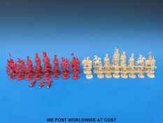 A Chinese carved ivory part chess set,