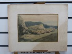 Attributed to Thomas Barker of Bath: Watercolour of a shepherd and his sheep (18 x 26cm),