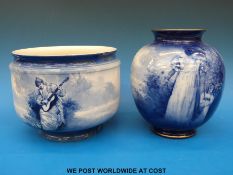 Royal Doulton Blue Children or flow blue pedestal vase and pedestal jardiniere (tallest 21cm,