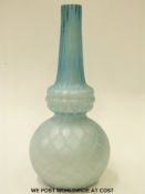 Stourbridge blue satin quilted air trap bottle vase of globular form with ribbed neck,