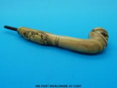 A 19thC hand carved ivory walking stick handle,