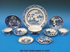 A small collection of mainly Chinese porcelain to include two 18thC spoon trays, cups and saucers,
