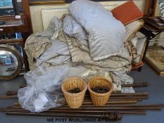 Approximately 10 pairs of curtains, poles, rings,
