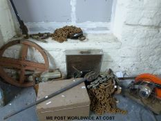 A quantity of engineering tools to include lifting equipment, Makita saw,