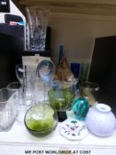 A collection of glassware to include Caithness, Murano, Whitefriars and similar vases,