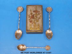 Three Chinese white metal spoons with Tiensin British Municipal Emergency Corps finials together