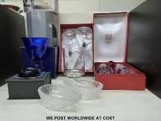 A collection of glassware to include Bristol Blue glass goblet and paperweight,