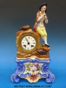 A Russian porcelain figural mantel clock, Imperial Porcelain Manufactory, St Petersburg,