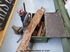 A quantity of tools to include drill, vice,