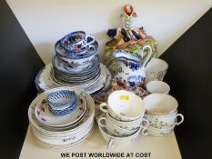 A collection of 19thC porcelain and pottery including an ink stand, Mintons tea ware,