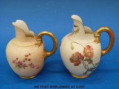 Two Royal Worcester blush ivory flatback jugs, shape no. 1094, green and puce marks (tallest 12.