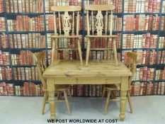 A pine kitchen table and four chairs (122 x 90cm)