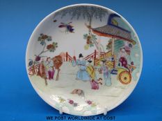 A 19thC Chinese porcelain dish with figures in a garden