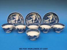 Six first / Dr Wall period Worcester porcelain cups together with three saucers,