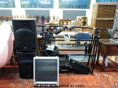 A mobile disco set up including Dap Pro mixing desk, Palladium 900 amplifier, PL Systems speakers,